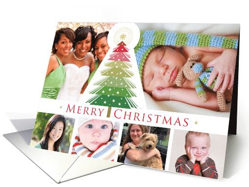 Custom Photo Merry Christmas Modern Tree With Stars card (1810136)