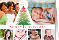 Custom Photo Merry Christmas Modern Tree With Stars card