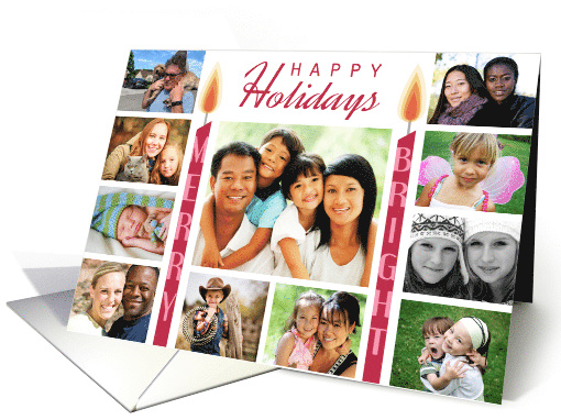Photo Collage Christmas Modern Merry and Bright Candles card (1810378)