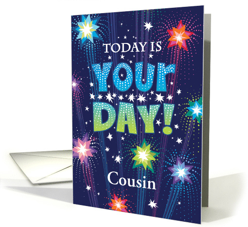 Cousin Birthday Stars Fireworks Typography Custom card (1835312)