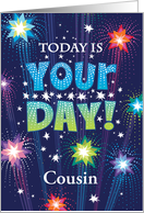 Cousin Birthday Stars Fireworks Typography Custom card