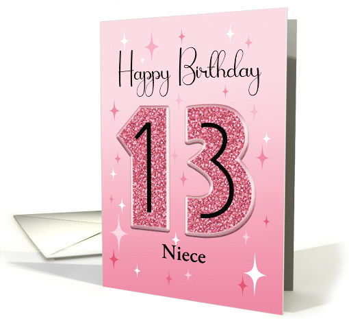 Niece Simulated Pink Glitter 13th Birthday card (1860918)