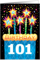 101st Birthday Blue Argyle Cake With Sparklers card