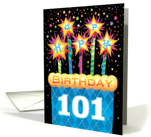 101st Birthday Blue Argyle Cake With Sparklers card (1861882)