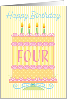 4th Birthday Cake Yellow Peach Pink card