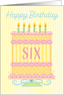 6th Birthday Cake Yellow Peach Pink card