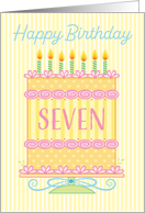 7th Birthday Cake Yellow Peach Pink card