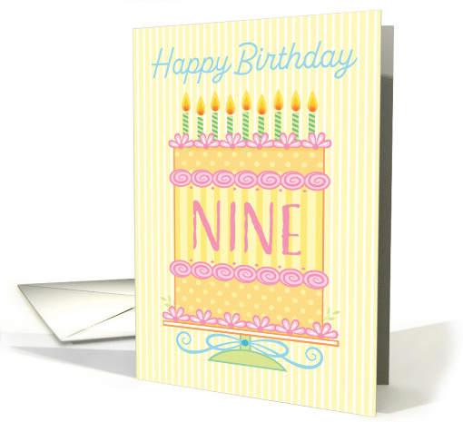 9th Birthday Cake Yellow Peach Pink card (1866708)