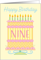 9th Birthday Cake Yellow Peach Pink card