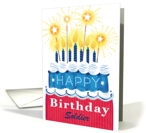 Soldier Red White Blue Candles Army Birthday Cake card (1879544)