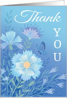 Thank You Blue Script Wild Flowers Butterfly card