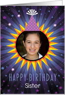 Sister Photo Birthday Sun in Party Hat card