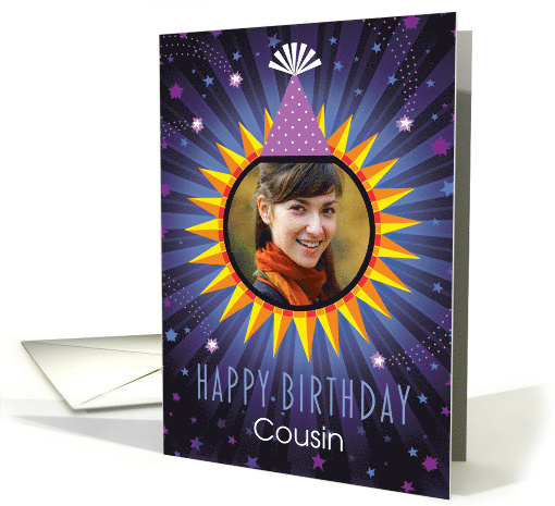 Cousin Photo Birthday Sun in Party Hat card (1928924)