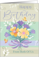 From Both Of Us Birthday Yellow Purple Floral Bouquet Butterflies card