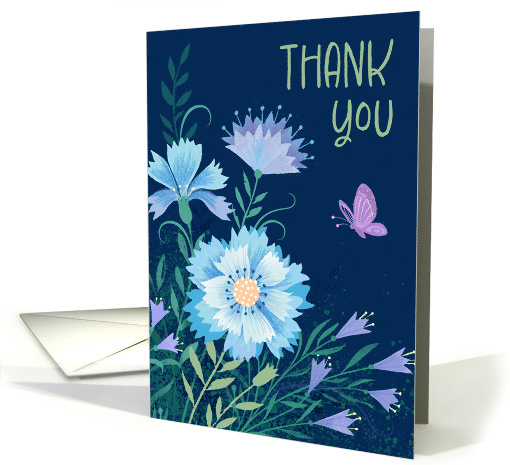 Thank You Support Navy Blue Purple Wildflowers with Pink... (1931042)