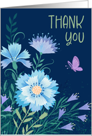 Thank You Support Navy Blue Purple Wildflowers with Pink Butterfly card