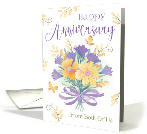 From Both of Us Wedding Anniversary Floral Bouquet Purple Yellow card