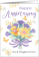 Son and Daughter in Law Wedding Anniversary Floral Bouquet Yellow card