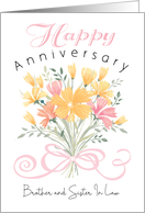 Brother and Sister In Law Wedding Anniversary Pink Yellow Bouquet card