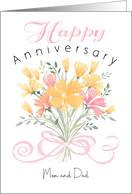 Mom and Dad Wedding Anniversary Pink Yellow Bouquet card