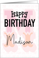 Madison Birthday Pink Monogram Typography card