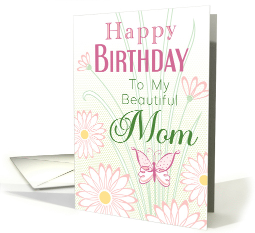 Mom Birthday Typography Pink Floral Butterfly card (1937646)