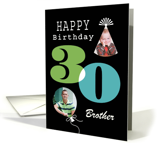 Brother 30th Birthday Balloon And Party Hat 2 Photo card (1945534)