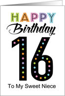 Niece 16th Birthday Colorful Typography card