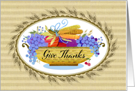 Rustic Burlap Fruit Basket Give Thanks Thanksgiving Card