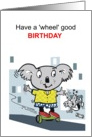 Cute koala bear cartoon showing bears balancing on hover boards. card