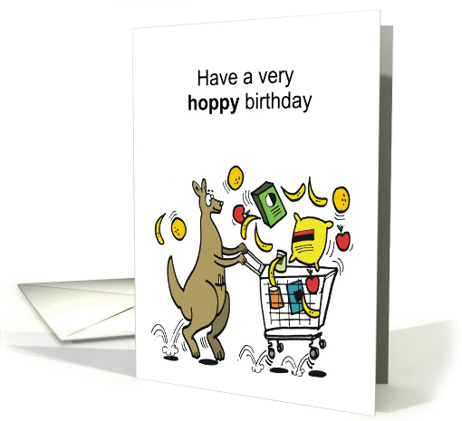 Cartoon kangaroo hopping along with groceries bouncing in... (1419164)