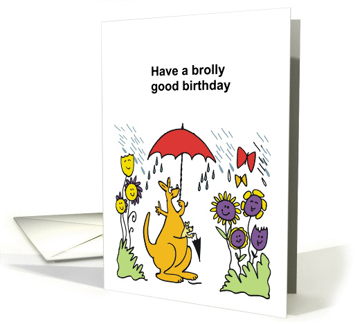 Cartoon kangaroo enjoying rain shower with red umbrella... (1419560)