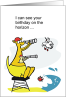 Cartoon of kangaroo lifeguard and joey using binoculars. card