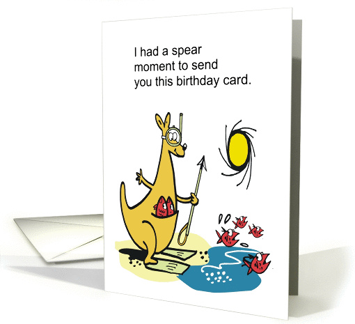 Cartoon showing happy kangaroo with speargun and fishes card (1419780)