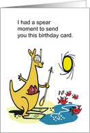 Cartoon showing happy kangaroo with speargun and fishes card