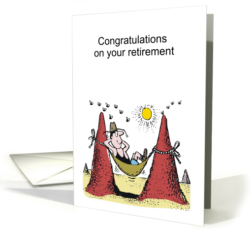 Cartoon of man relaxing in hammock in Australian outback card