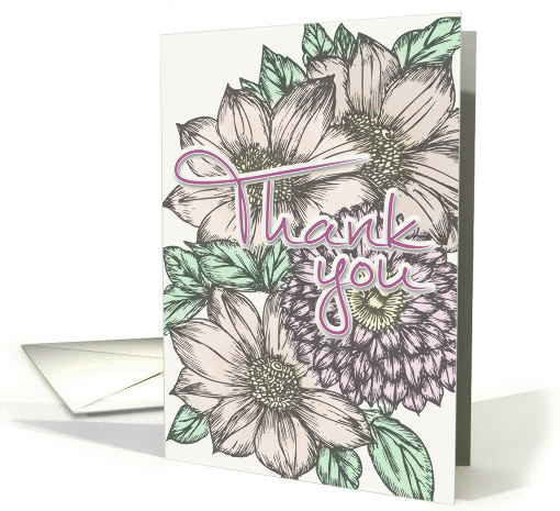 Vintage Flower Illustration Thank You card (1428508)