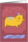 Cute Yellow Pig with Blue Decor and Crown card