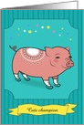 Funny pink pig with white indian patterns and skates card