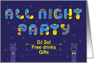 All night Party Invitation. Artistic retro font. Custom text card