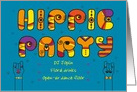 Hippie Party Invitation. Artistic retro font. Custom text card