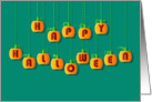 Halloween card. Yellow and orange pumpkins font. Happy Halloween card
