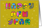 Happy New Year. Vintage Hippie font card