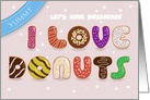 I Love Donuts. Sweet Font. Yummy. Let’s have breakfast. Custom front card