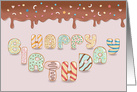 Happy Birthday. Sweet Donuts Font. card