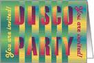 Disco Party. You are invited! Striped card with striped text. card