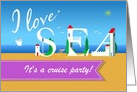 I love sea. Birthday party invitation. Cruise Ship. Custom text front card