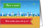 Happy Holidays. From all of us. Travel card. Custom text front card