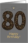 80th Birthday Card. Floral Artistic Number. Custom text front card