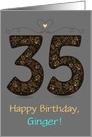 35th Birthday Card. Floral Artistic Number. Custom text and name front card
